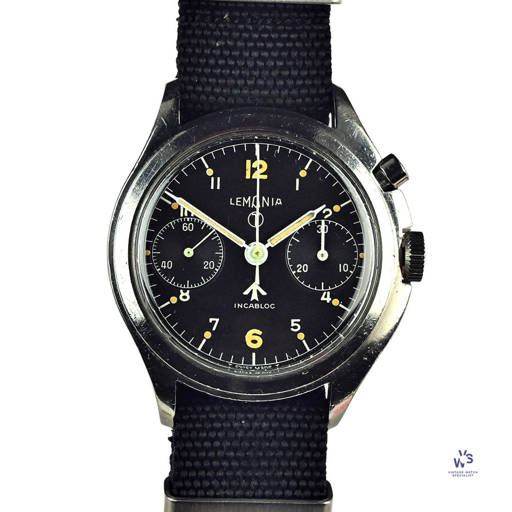 Lemania - 6BB/924 Military - Singe Pusher - Black Dial Chronograph - c.1967 - Vintage Watch Specialist