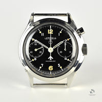 Lemania 6BB/924 Military Issued Single Pusher Chronograph - Black Dial - 1963 - Vintage Watch Specialist