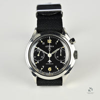 Lemania 6BB/924 Military Issued Single Pusher Chronograph - Black Dial - 1963 - Vintage Watch Specialist