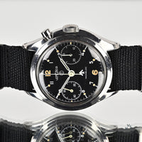 Lemania 6BB/924 Military Issued Single Pusher Chronograph - Black Dial - 1963 - Vintage Watch Specialist