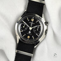 Lemania 6BB/924 Military Issued Single Pusher Chronograph - Black Dial - 1963 - Vintage Watch Specialist