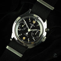 Lemania 6BB/924 Military Issued Single Pusher Chronograph - Black Dial - 1963 - Vintage Watch Specialist