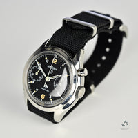 Lemania 6BB/924 Military Issued Single Pusher Chronograph - Black Dial - 1963 - Vintage Watch Specialist