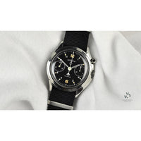 Lemania 6BB/924 Military Issued Single Pusher Chronograph - Black Dial - 1963 - Vintage Watch Specialist