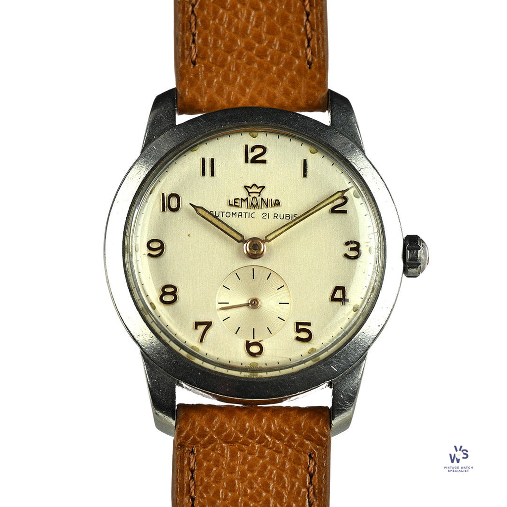 Lemania Automatic Military Style Watch Stainless Steel Original Condition c.1950s Vintage Watch Specialist