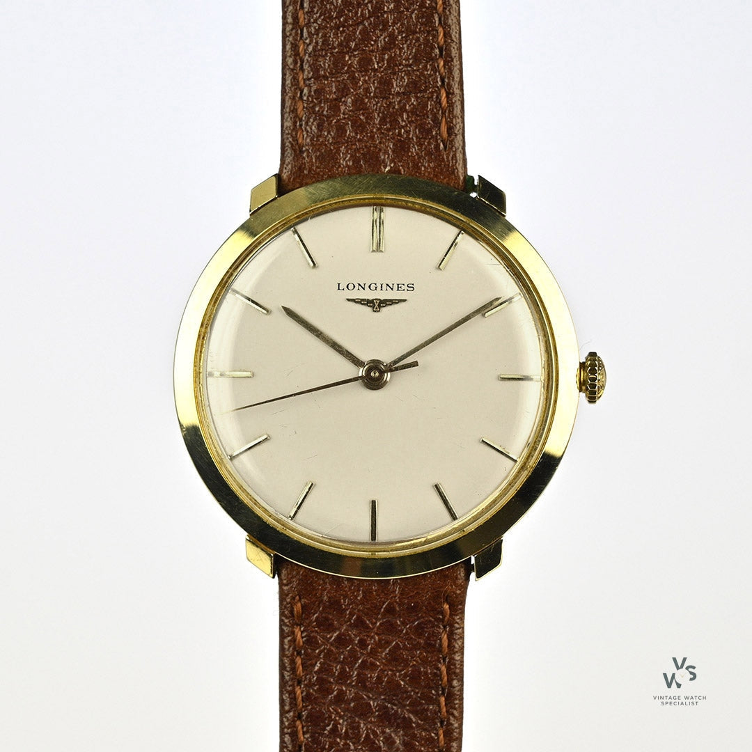 Longines 9k 'Jumbo' Calatrava Style Gold Vintage Dress Watch - C.1959 Vintage Watch Specialist Longines 9k 'Jumbo' Calatrava Style Gold Vintage Dress Watch - C.1959 Vintage Watch Specialist