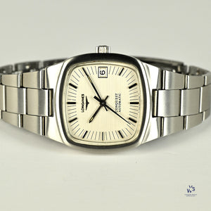 Longines Conquest Automatic TV Case Model Ref: 1526 1 6651 Integrated Bracelet c.1979 Vintage Watch Specialist
