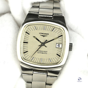 Longines Conquest Automatic TV Case Model Ref: 1526 1 6651 Integrated Bracelet c.1979 Vintage Watch Specialist