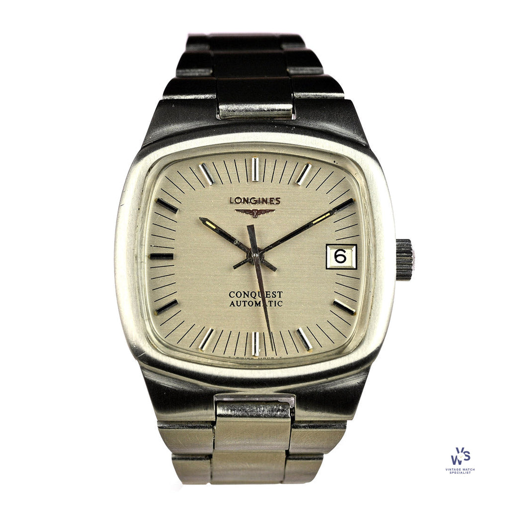 Longines Conquest Automatic TV Case Model Ref: 1526 1 6651 Integrated Bracelet c.1979 Vintage Watch Specialist