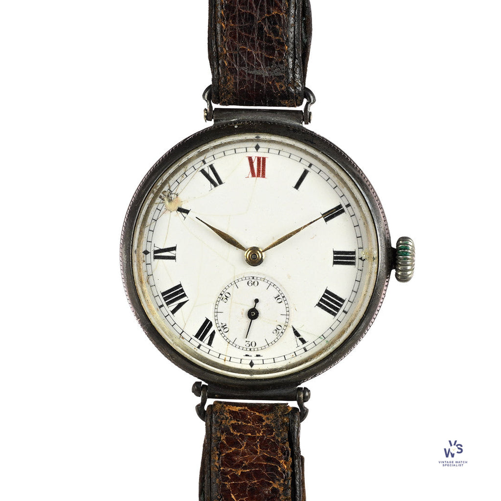 Longines Trench Style Watch with Anonymous Silver Enamel Dial Longines Signed Movement c.1926 Vintage Watch Specialist