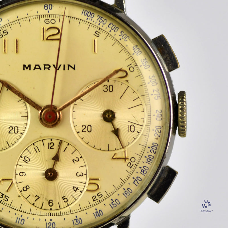 Marvin Triple Register Chronograph c.1950s - Model Ref: 102 221 Caliber Valjoux 72 Movement Vintage Watch Specialist