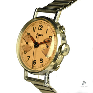 Minerva Big Eye Chrono 2 Register - Salmon Pink Dial - c.1940s - Vintage Watch Specialist