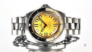 Movado Super Sub Sea 300 - Cushion Case - Orange Dial - Bakelite Bezel - c.1971 - Vintage Watch Specialist