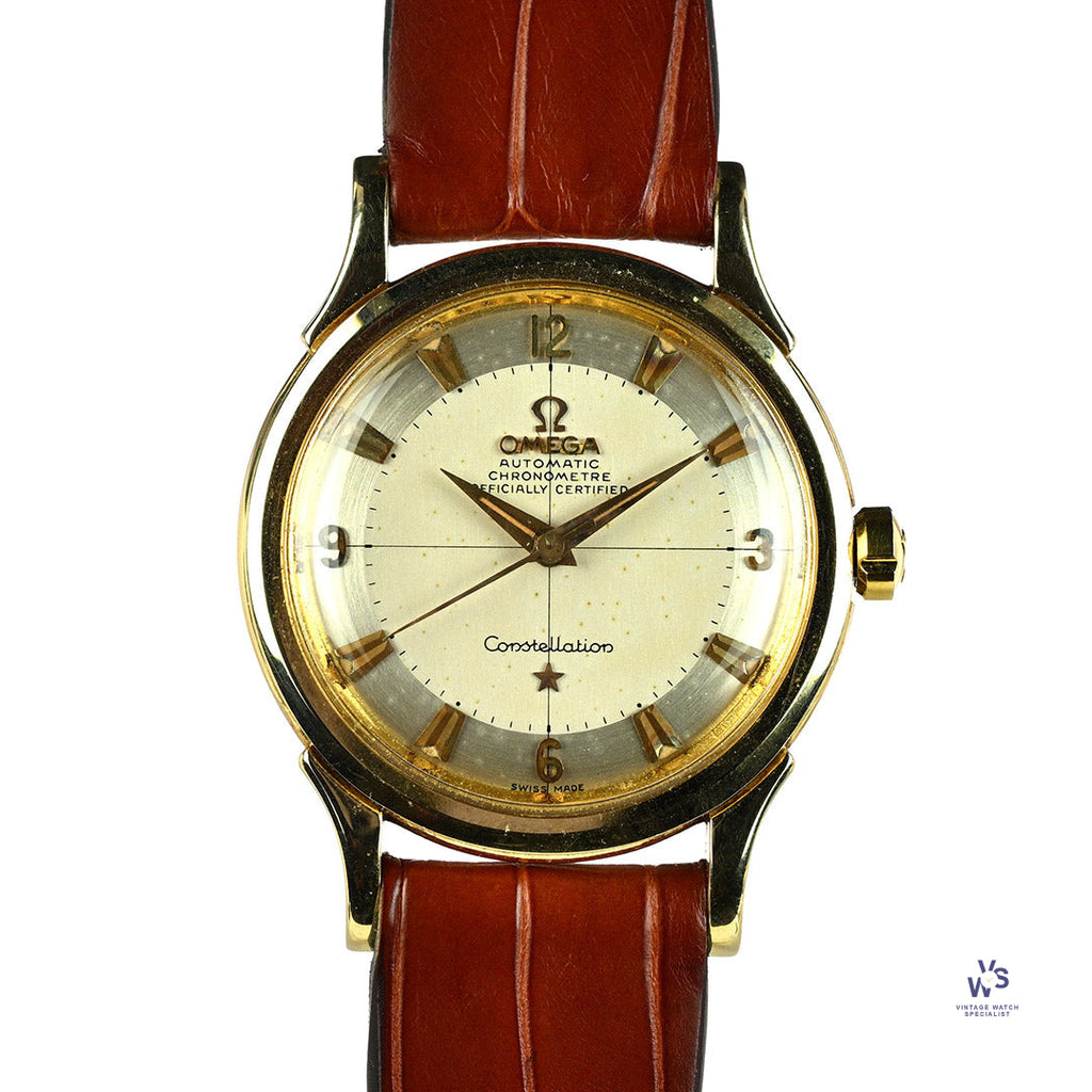 Omega Constellation - 14k Gold Reference 2852-2853 SC - with Gold Omega Pin Buckle - c.1950s - Vintage Watch Specialist