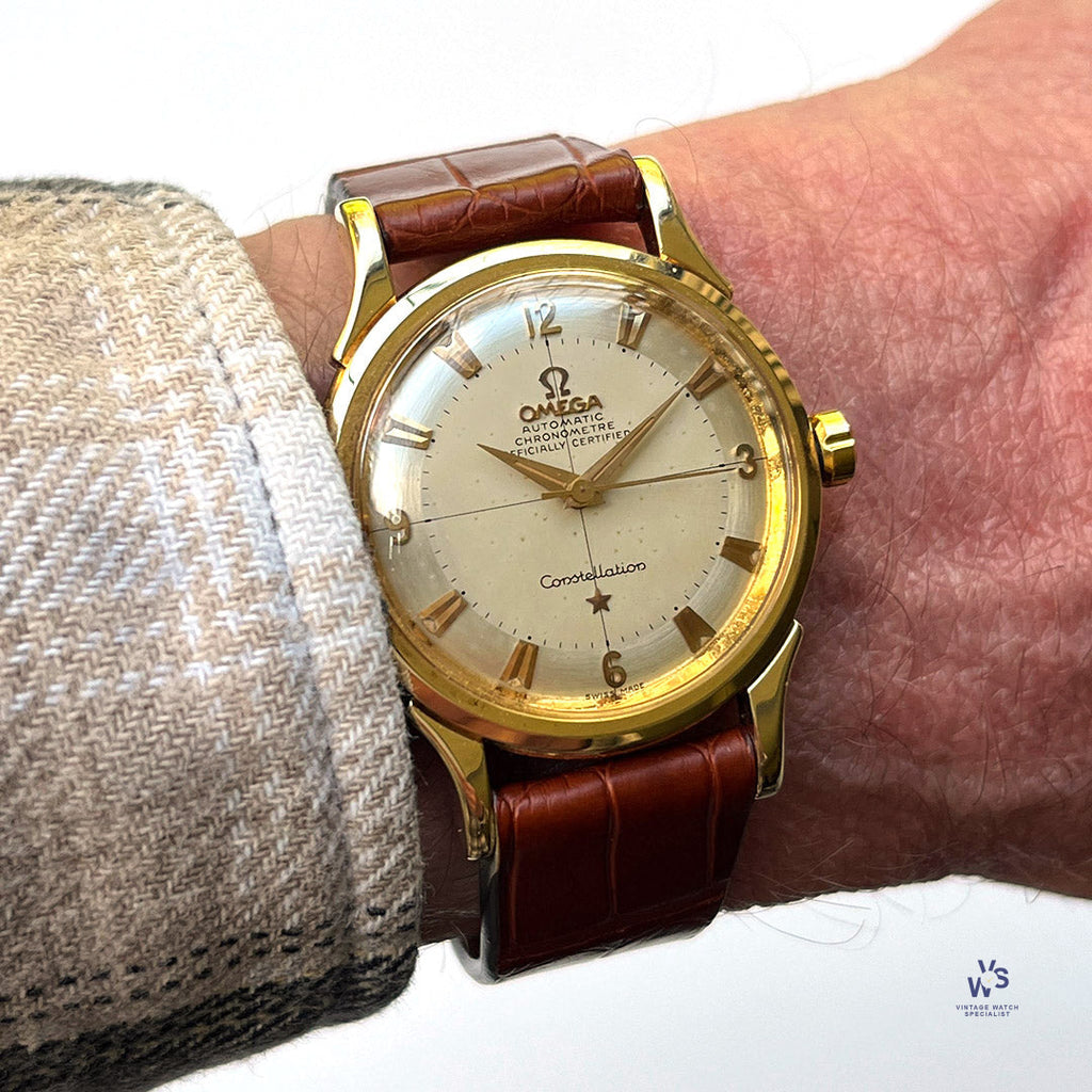 Omega Constellation - 14k Gold Reference 2852-2853 SC - with Gold Omega Pin Buckle - c.1950s - Vintage Watch Specialist