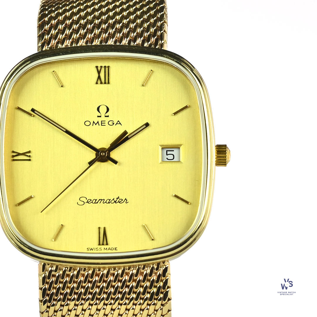 Omega Seamaster 9K Gold Quartz Integral Milanese Mesh Bracelet R Vintage Watch Specialist