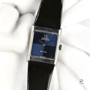 Omega Square Dial (Blue) two-tone Deville Automatic - Model ref: 551.0069 - c.1973 - Vintage Watch Specialist