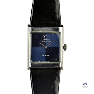 Omega Square Dial (Blue) two-tone Deville Automatic - Model ref: 551.0069 - c.1973 - Vintage Watch Specialist