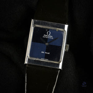 Omega Square Dial (Blue) two-tone Deville Automatic - Model ref: 551.0069 - c.1973 - Vintage Watch Specialist