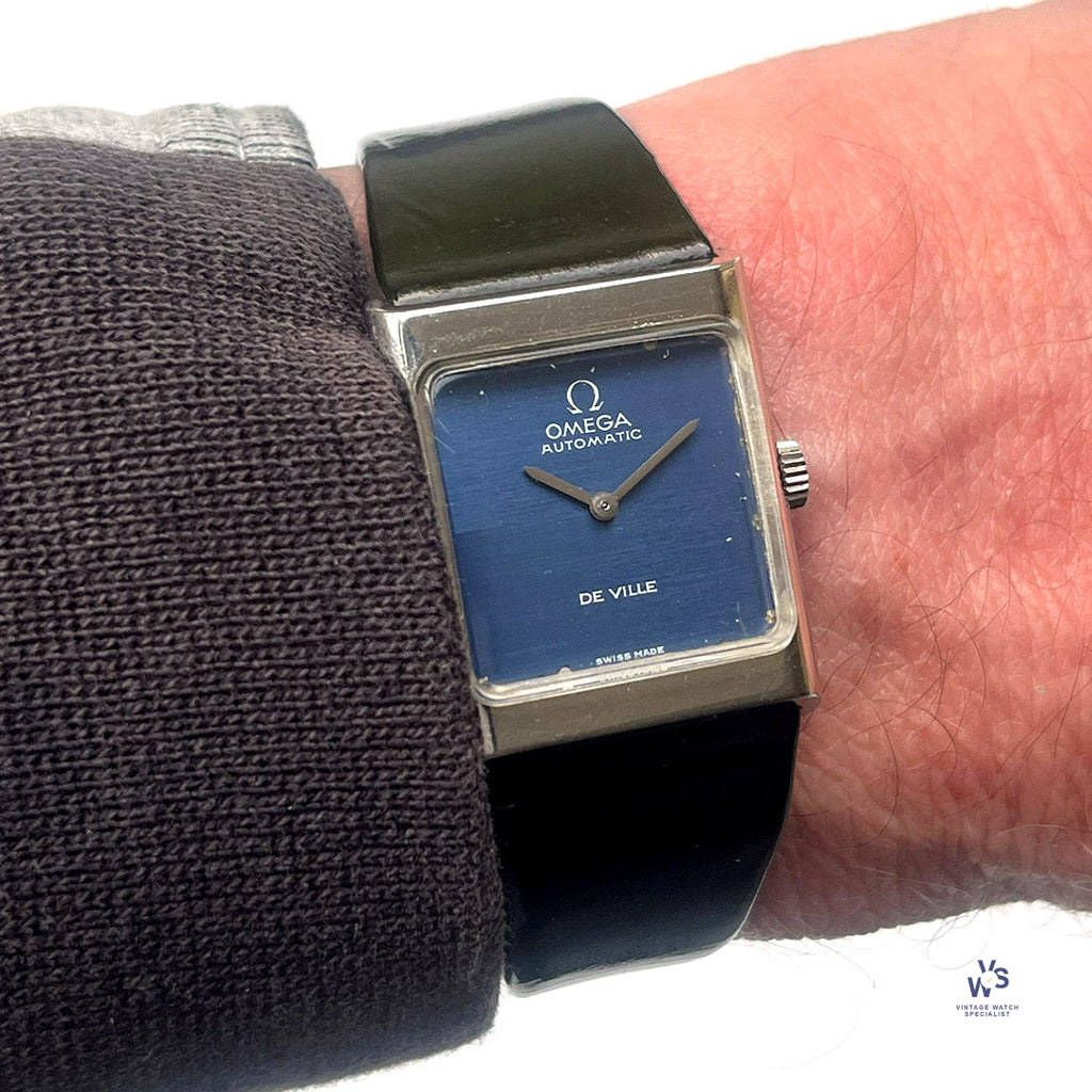 Omega Square Dial (Blue) two-tone Deville Automatic - Model ref: 551.0069 - c.1973 - Vintage Watch Specialist