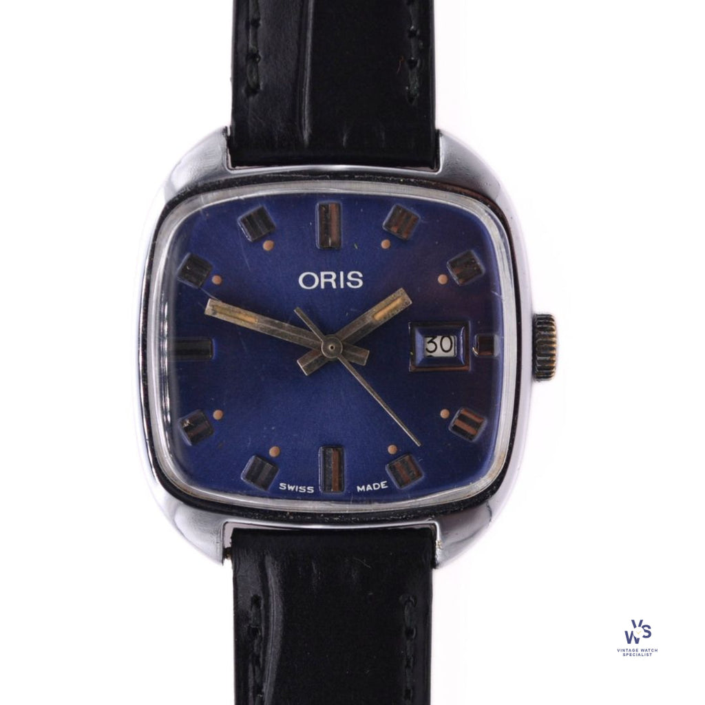 Oris - Calendar TV Case Calibre 715 Blue Dial c.1975 Vintage Watch Specialist