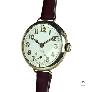 Oversized Military Trench Watch - White Metal Case - Superb Condition - Vintage Watch Specialist