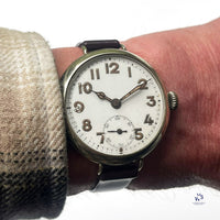 Oversized Military Trench Watch - White Metal Case - Superb Condition - Vintage Watch Specialist