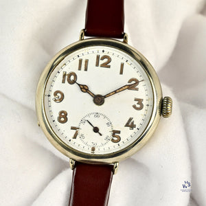 Oversized Military Trench Watch - White Metal Case - Superb Condition - Vintage Watch Specialist