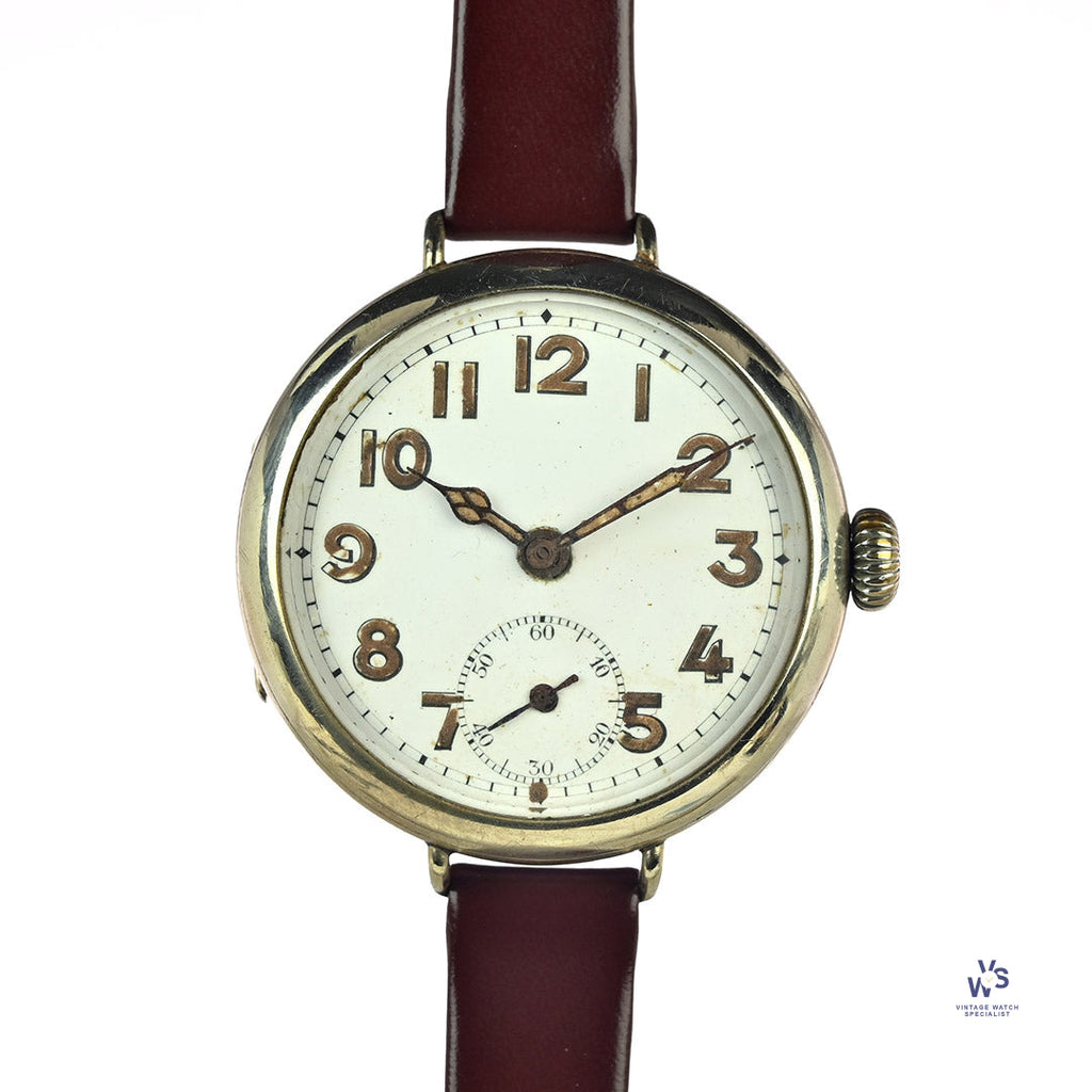 Oversized Military Trench Watch - White Metal Case - Superb Condition - Vintage Watch Specialist