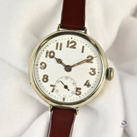 Oversized Military Trench Watch - White Metal Case - Superb Condition - Vintage Watch Specialist