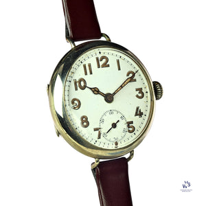 Oversized Military Trench Watch - White Metal Case - Superb Condition - Vintage Watch Specialist