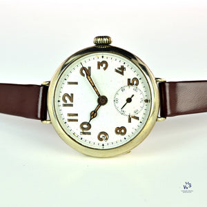 Oversized Military Trench Watch - White Metal Case - Superb Condition - Vintage Watch Specialist