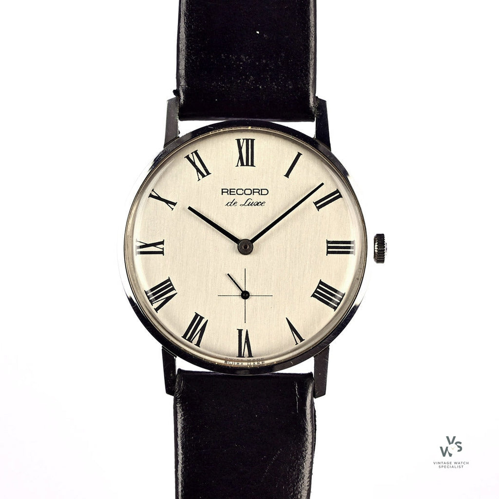 Record De Luxe - Manual Wind - Roman Dial - Crosshair Sub Seconds - c.1975 - Vintage Watch Specialist