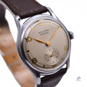 Record Geneve - Subsidiary Seconds Model Reference 1109 - 1 Gilt Dial Calibre 107 Vintage Watch Specialist