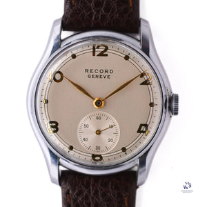 Record Geneve - Subsidiary Seconds Model Reference 1109 - 1 Gilt Dial Calibre 107 Vintage Watch Specialist