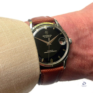 Rodania - 5500H Date - Black Gilt Dial - Calibre ETA 1093 - Incabloc - c.1950s - Vintage Watch Specialist