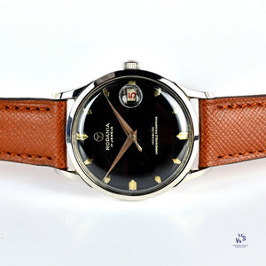 Rodania - 5500H Date - Black Gilt Dial - Calibre ETA 1093 - Incabloc - c.1950s - Vintage Watch Specialist