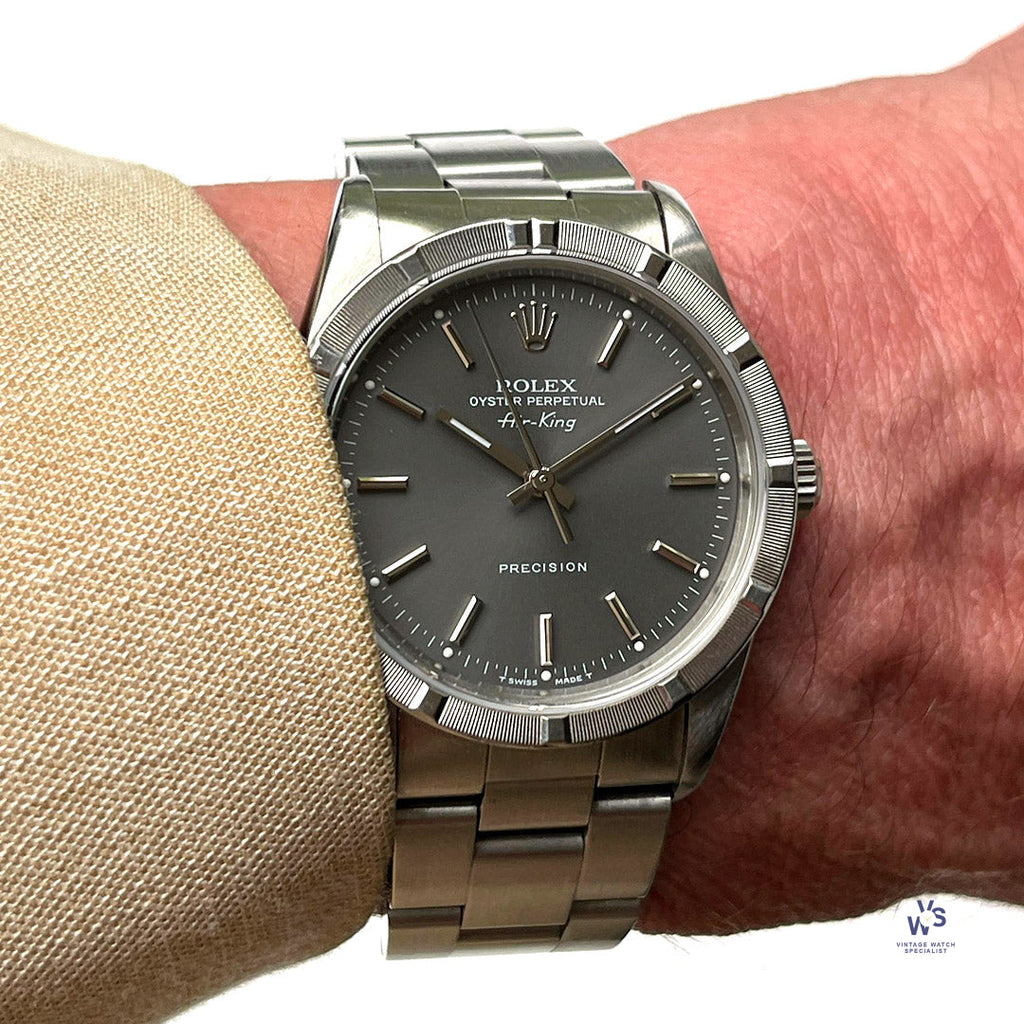 Rolex Air King Model Reference 14010 Bamboo Bezel Rare Grey Dial c.1995 Vintage Watch Specialist