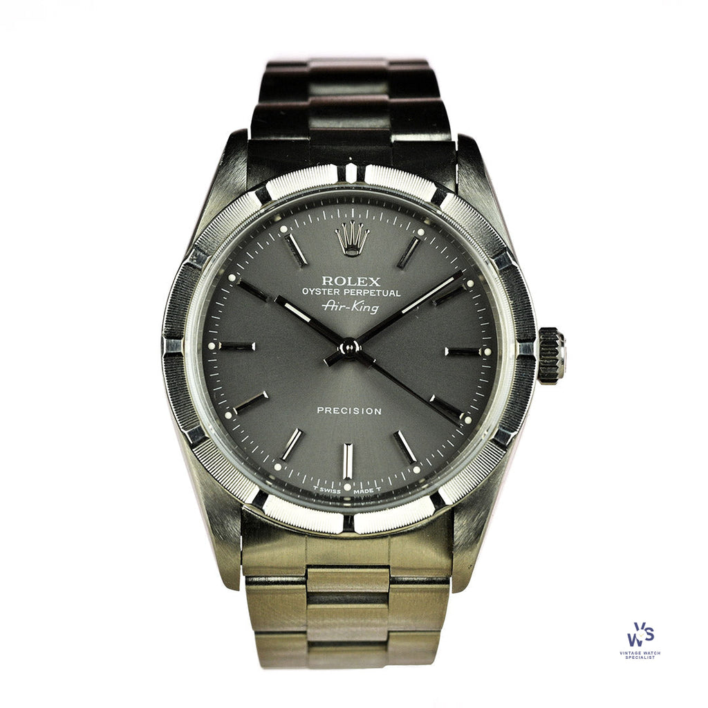 Rolex Air King Model Reference 14010 Bamboo Bezel Rare Grey Dial c.1995 Vintage Watch Specialist
