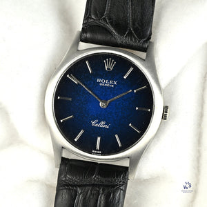 Rolex Cellini Reference 3804 18k White Gold Blue Dial c.1975 Mechanical Hand Wound Movement Vintage Watch Specialist