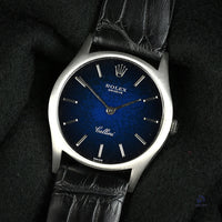 Rolex Cellini Reference 3804 18k White Gold Blue Dial c.1975 Mechanical Hand Wound Movement Vintage Watch Specialist