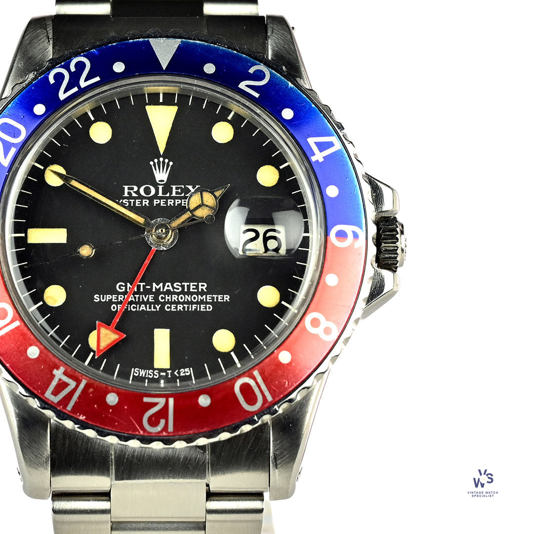 Rolex Oyster Perpetual GMT Pepsi Bezel Model 1675 MK4 Dial Box Vintage Watch Specialist