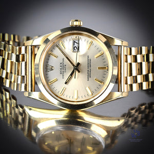 Rolex Oyster Perpetual Date - A 14k Gold Reference 15007 - Silver Sunburst Dial - c.1983 - Vintage Watch Specialist