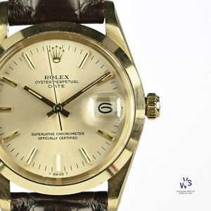 Rolex Oyster Perpetual Date - A 14k Gold Reference 15007 - Silver Sunburst Dial - c.1983 - Vintage Watch Specialist