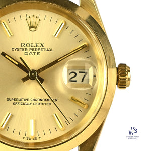 Rolex Oyster Perpetual Date - A 14k Gold Reference 15007 - Silver Sunburst Dial - c.1983 - Vintage Watch Specialist