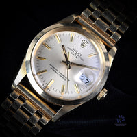 Rolex Oyster Perpetual Date - A 14k Gold Reference 15007 - Silver Sunburst Dial - c.1983 - Vintage Watch Specialist