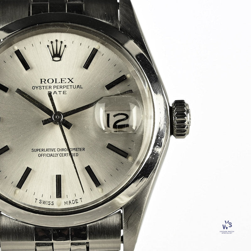 Rolex Oyster Perpetual Date - Model Ref: 1500 Silver Dial C. 1974 Vintage Watch Specialist