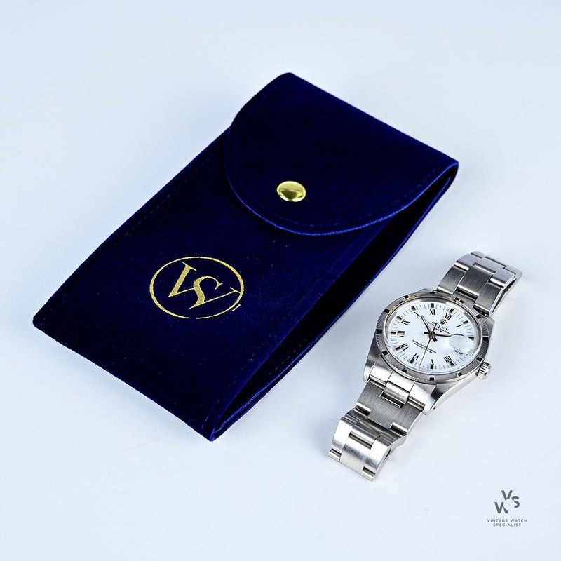 Rolex Oyster Perpetual Date - White Roman Dial - Bamboo Bezel - 1988 - Vintage Watch Specialist