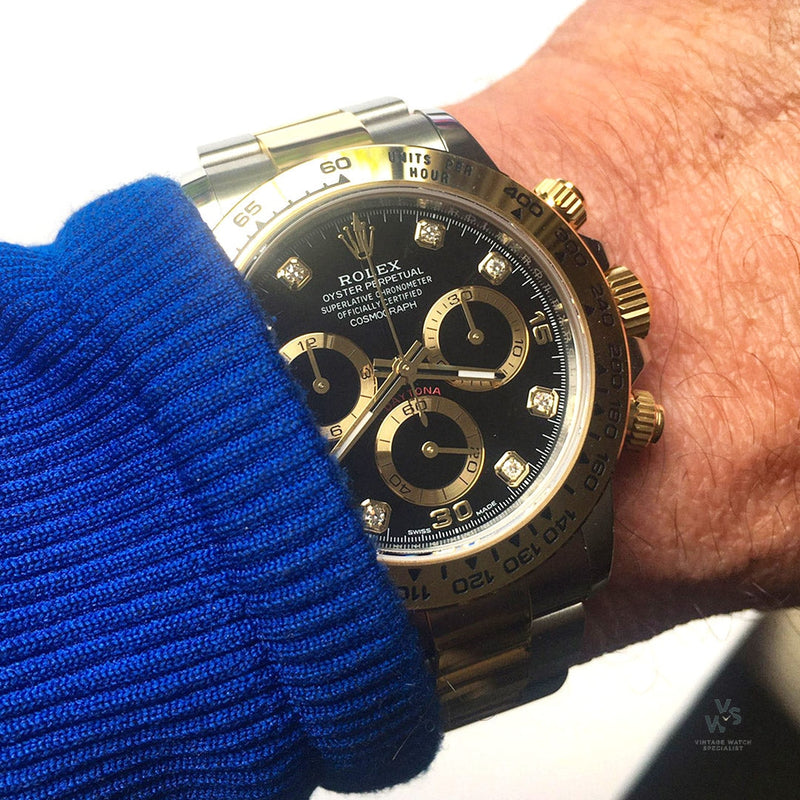 Rolex Oyster Perpetual Daytona - Reference 116503 - Gold and Steel - Black Diamond Dot Dial - 2022 - Vintage Watch Specialist