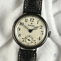 Rolex Silver Cased Trench Watch Off White Enamel Dial WW1 c.1917 Vintage Watch Specialist